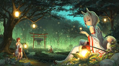 Wallpaper : forest, anime girls, kitsunemimi, jungle, mythology ...