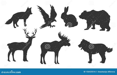 Collection of Forest Animals Silhouette Stock Vector - Illustration of feathered, hand: 156425516