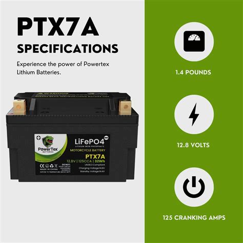 PowerTex YTX7A-BS LiFePO4 Lithium Iron Phosphate Motorcycle Battery ...