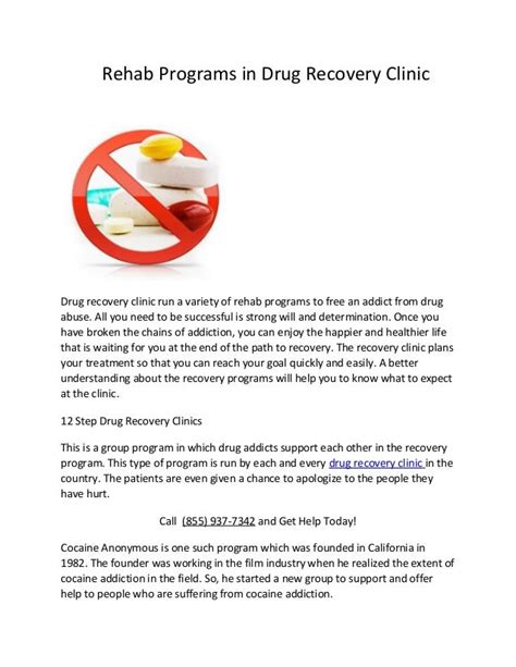 Rehab programs in drug recovery clinic