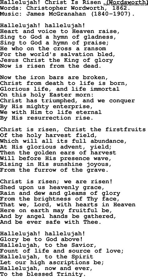 Hallelujah Easter Version Lyrics Printable