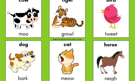 Animal Sounds Flashcards – Download FREE Printable - Kids Art & Craft