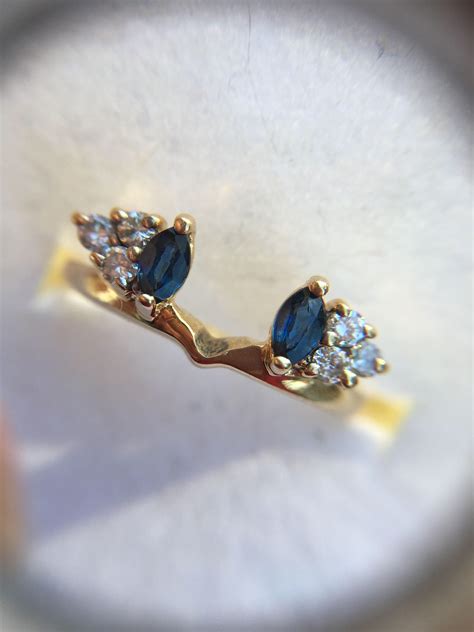 Marquise blue sapphire and round brilliant diamond "Sabrina" style engagement ring wrap/enhancer ...