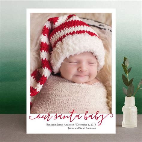 "Our Santa Baby" - Holiday Birth Announcement Petite Cards in Berry by Meredith Collie. | Santa ...