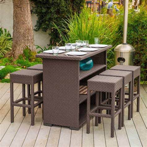 Deirdre Outdoor 7 piece Wicker Bar Set, Brown - Walmart.com - Walmart.com