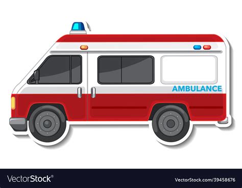 Sticker design with side view of ambulance car Vector Image