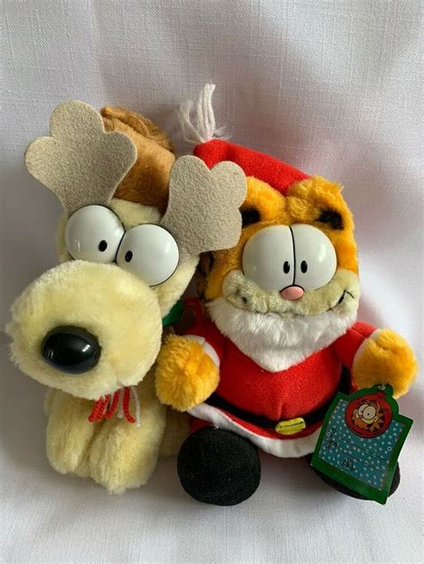 GARFIELD ODIE 2 Plush Toys Santa Garfield 7.5" Reindeer Odie 8.5" McDonalds 1990 | Christmas ...