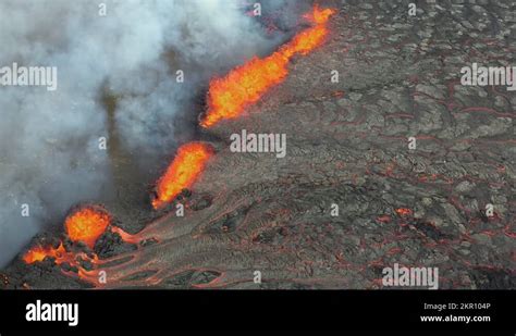 Fagradalsfjall Volcano Eruption. 4K Aerial Drone Footage Of Iceland ...