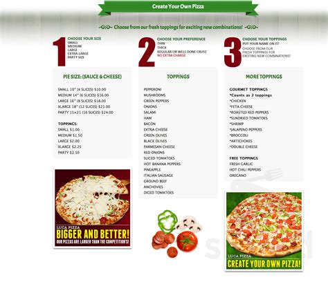 Luca Pizza menu in Mississauga, Ontario, Canada