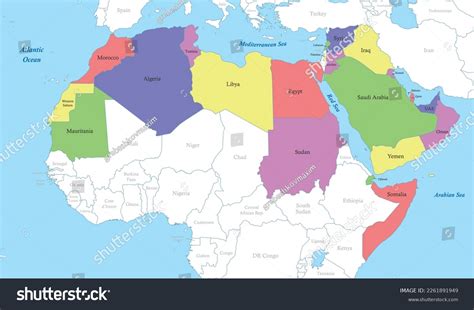 Political Color Map Arab World Borders Stock Vector (Royalty Free ...