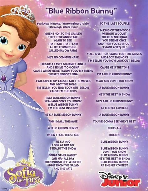 Lyrics to the Blue Ribbon Bunny song from Sofia the First. #DisneyJunior | Sofia the first songs ...