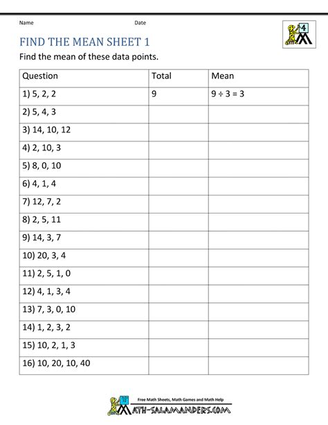 Mean Worksheets: Finding Average - Worksheets Library