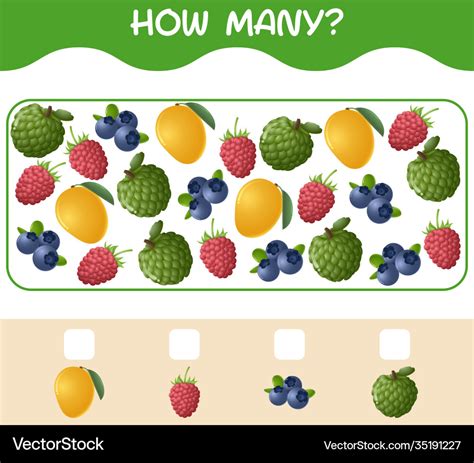 How many cartoon fruits counting game educational Vector Image