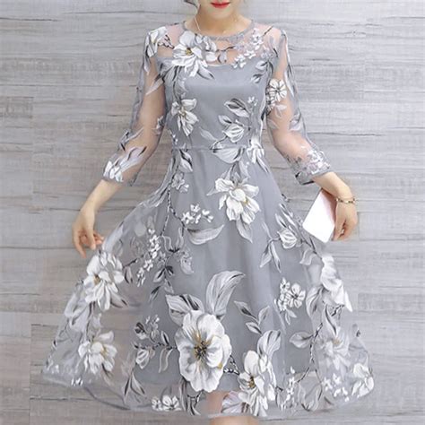 CHAONAN DRESS Summer Organza Floral Print Wedding Party Ball Prom Gown Dress O Neck Elegant ...