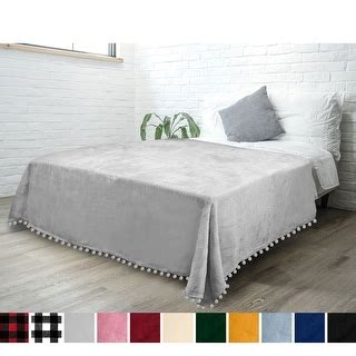 Microfiber Pom Pom Fleece Blanket Light Grey - Bed Bath & Beyond - 33503557