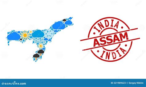 Climate Pattern Map of Assam State and Textured Stamp Stock Vector ...