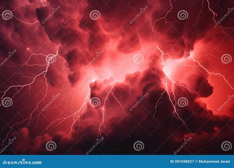 Intense Red Storm Clouds Electrified by Dramatic Bolts of Lightning ...