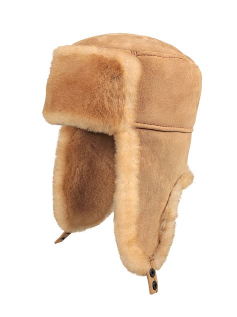 Shearling Sheepskin Russian Ushanka Winter Fur Hat - Tan - Zavelio ...