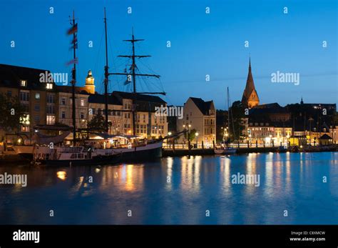 Flensburg at night, Flensburg Fjord, Baltic Sea, Schleswig-Holstein ...