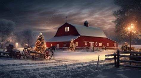 Dark Picture Of A Christmas Barn By The Lake Snowy Night Background ...