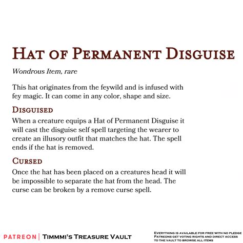 Hat of Permanent Disguise : r/DnDHomebrew