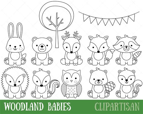 Woodland Animals Digital Stamps Baby Animal Digital Stamp - Etsy