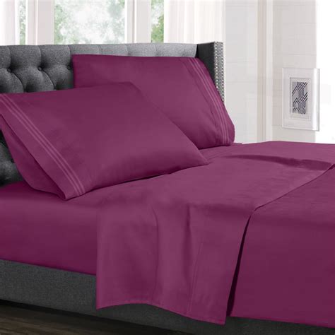 Cal King Size Bed Sheets Set Magenta, Luxury Bedding Sheets Set, 4 ...