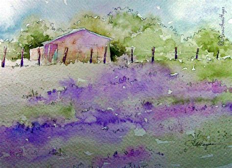 Watercolor Paintings by RoseAnn Hayes: Lavender Field Watercolor Painting