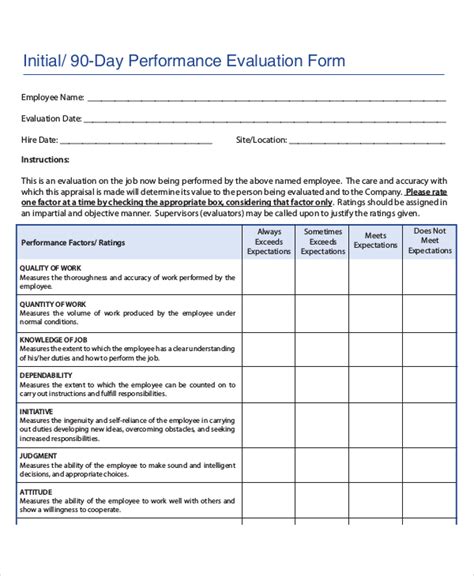 Printable New Hire 90 Day Probationary Period Template