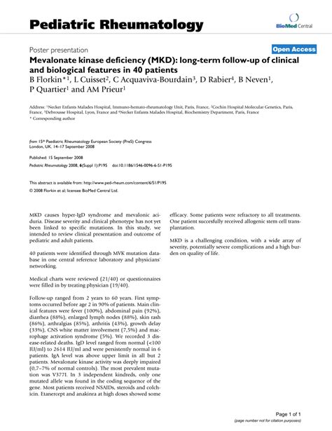 (PDF) Mevalonate kinase deficiency (MKD): long-term follow-up of ...