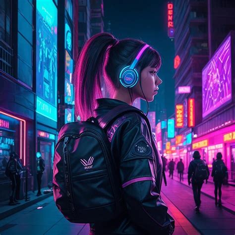 Premium AI Image | megapolis cyberpunk girl neon lights