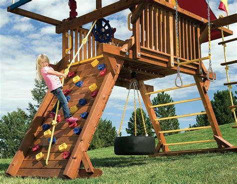 150 Castle Extended Rock Wall Rainbow Play Systems, Wooden Playset, Rock Wall, Swing Set ...