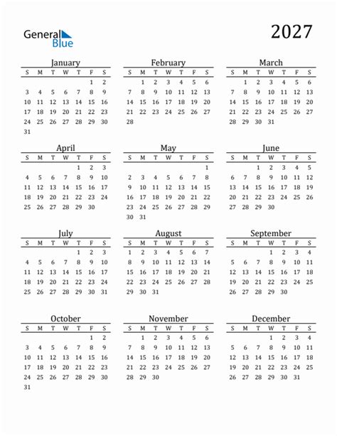 Free 2027 Calendars in PDF, Word, Excel