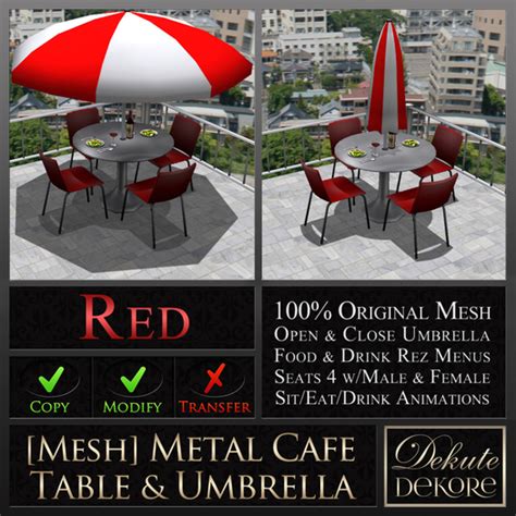 Second Life Marketplace - [Mesh] Metal Cafe Table & Umbrella - Red