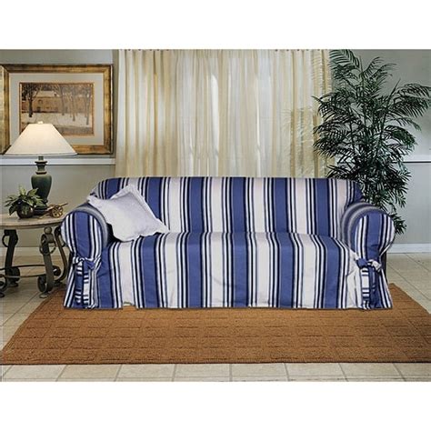 Shop Cotton Blue Stripe Loveseat 1-piece Slipcover - Free Shipping Today - Overstock.com - 6322884