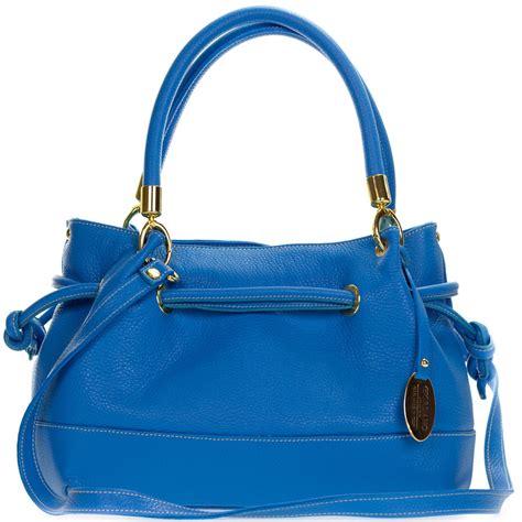 Giordano Italian Made Blue Leather Drawstring Satchel Handbag