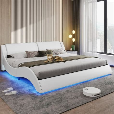 King Size Bed Frame with LED Lights Modern King Led Bed Frame with ...