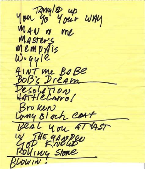 Bob Dylan – Handwritten Set List