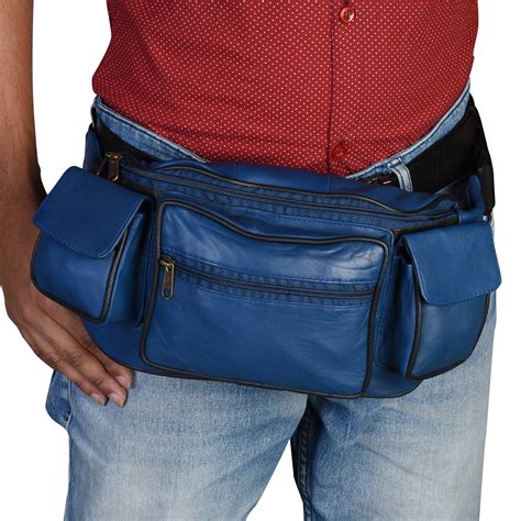 Leather Unisex Fanny Pack Belt Waist Pouch Hip Travel Purse, Blue ...