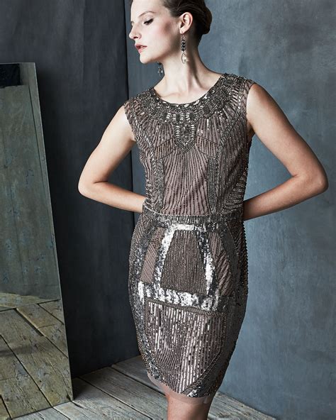 Aidan Mattox Beaded & Sequined Art Deco Cocktail Dress