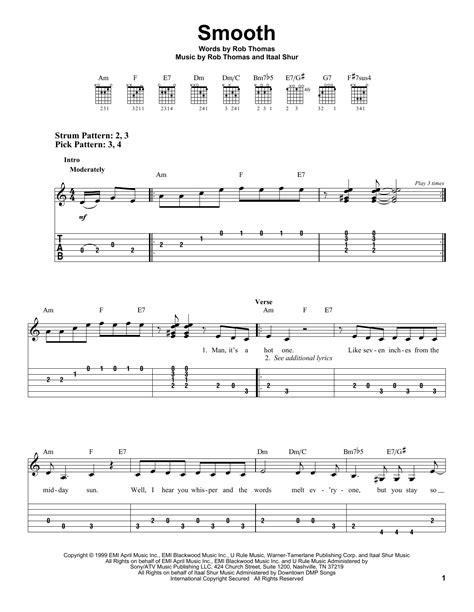 Smooth by Santana featuring Rob Thomas - Easy Guitar Tab - Guitar ...