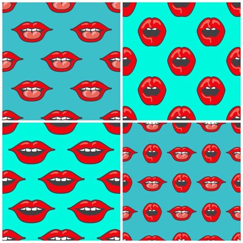 Premium Vector | Red lips teal background vector seamless pattern