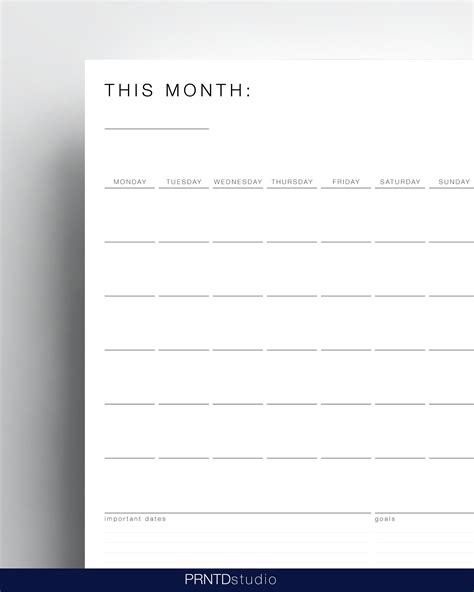 MONTHLY PLANNER Template: Minimalist Monthyl Planner One - Etsy