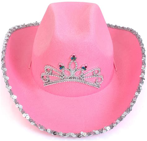 Buy SkeleteenPink Cowboy Hat - Pink Sequin Cowgirl Princess Hat with Crown Tiara Design Online ...