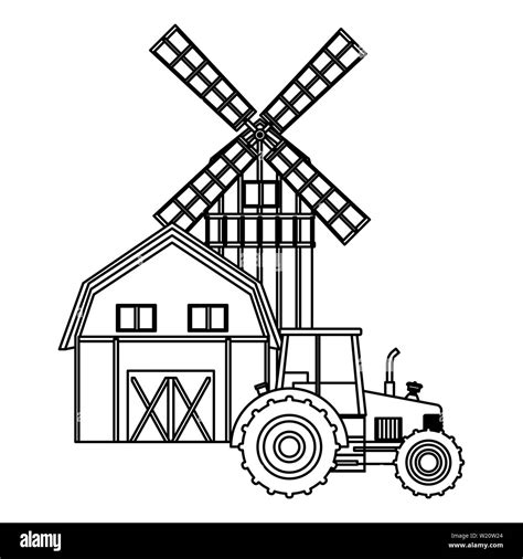 farm, animals and farmer cartoon in black and white Stock Vector Image ...