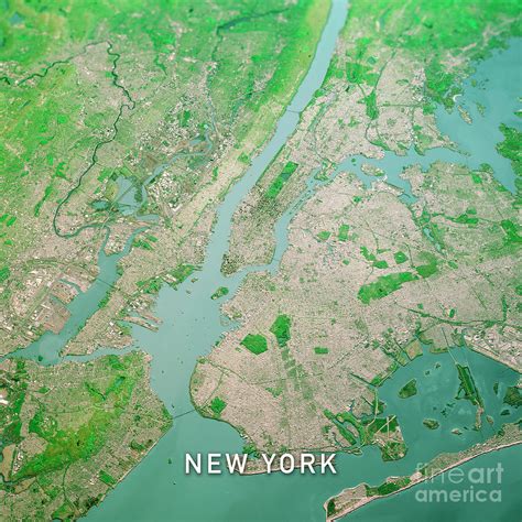 New York City 3D Render Topo Landscape View From South Apr 2019 Digital Art by Frank Ramspott ...