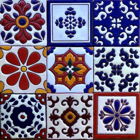 Ceramic Relief Talavera Mexican Tile 4x4", 9 Mixed Design (NOT Stickers) 3, Ceramic Flooring ...