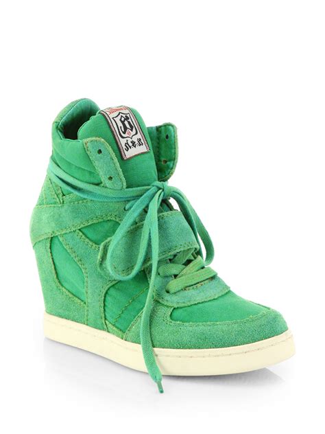 Ash Bowie Suede & Canvas Wedge Sneakers in Green (BRAZIL) | Lyst