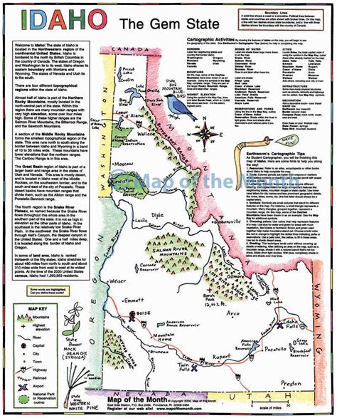 Idaho map - Blank outline map, 16 by 20 inches, activities included