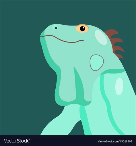 Green iguana cartoon character on dark Royalty Free Vector